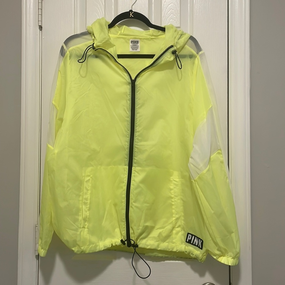 Pink by Victoria Secret neon yellow windbreaker. Size M